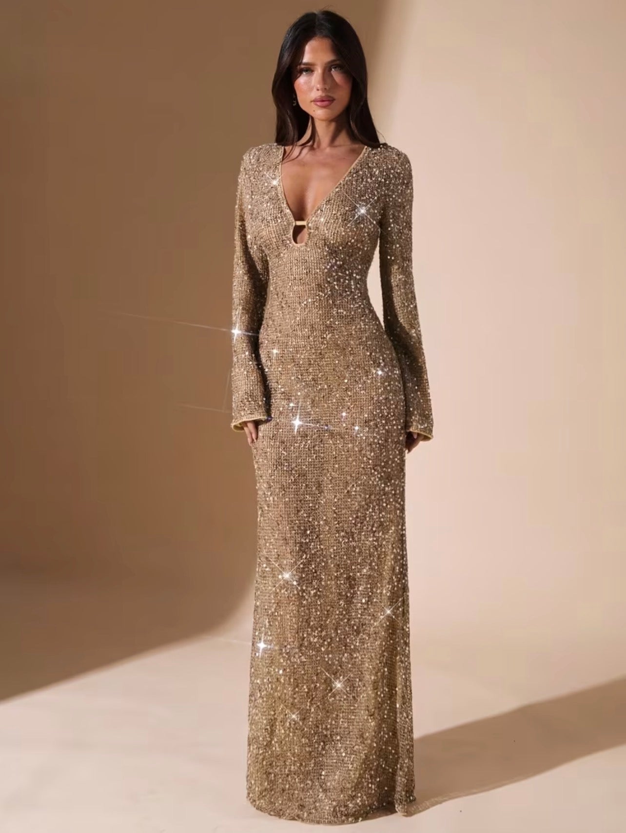 Gold Sequin Maxi Dress